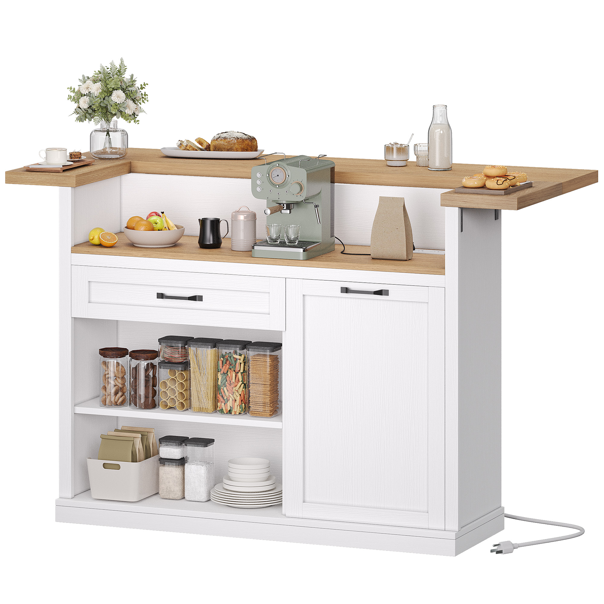Homiflex 55" Kitchen Island with Storage, Lrage Island cart with wheels, White