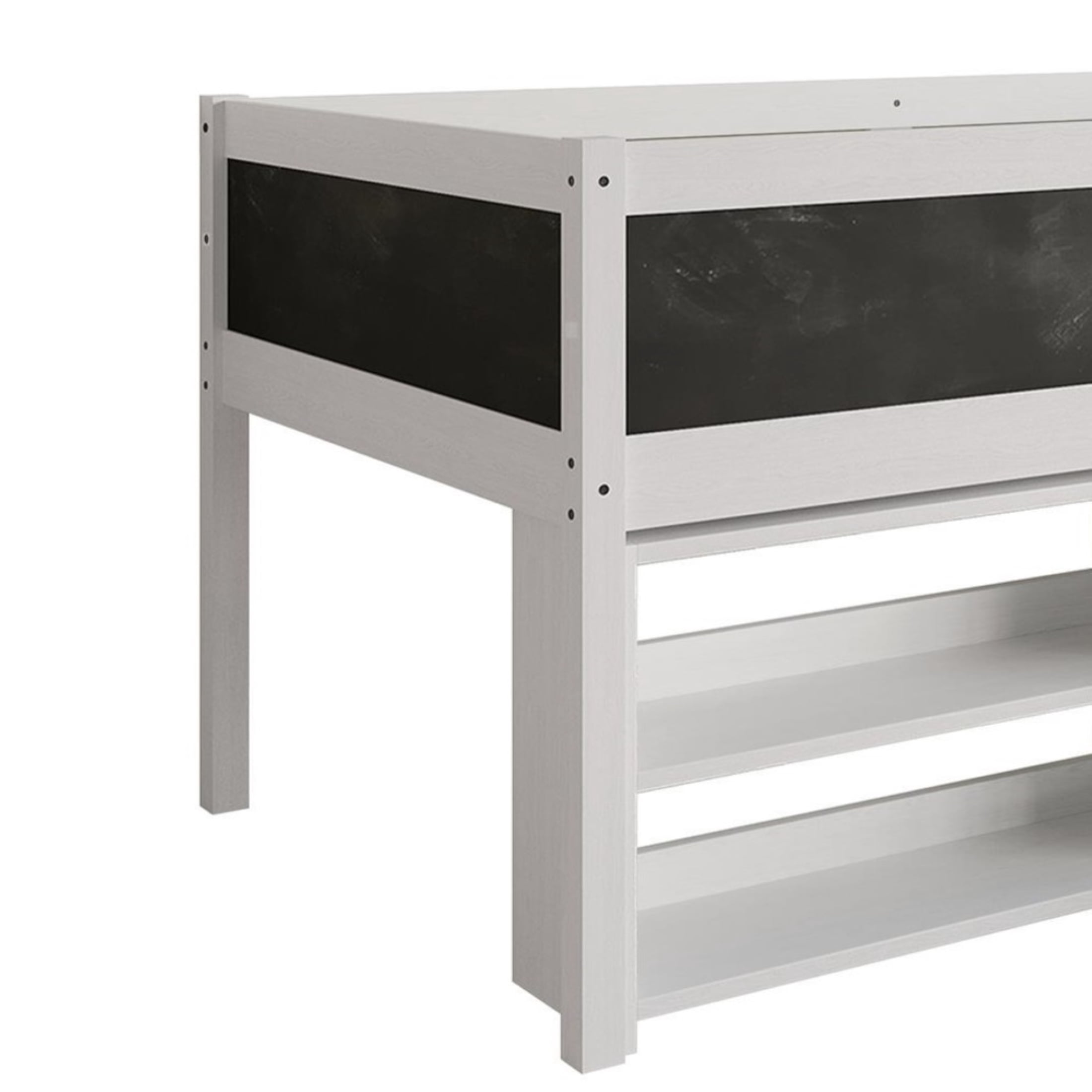 Castle Place Modern Twin Loft Bed with Storage Rack, White