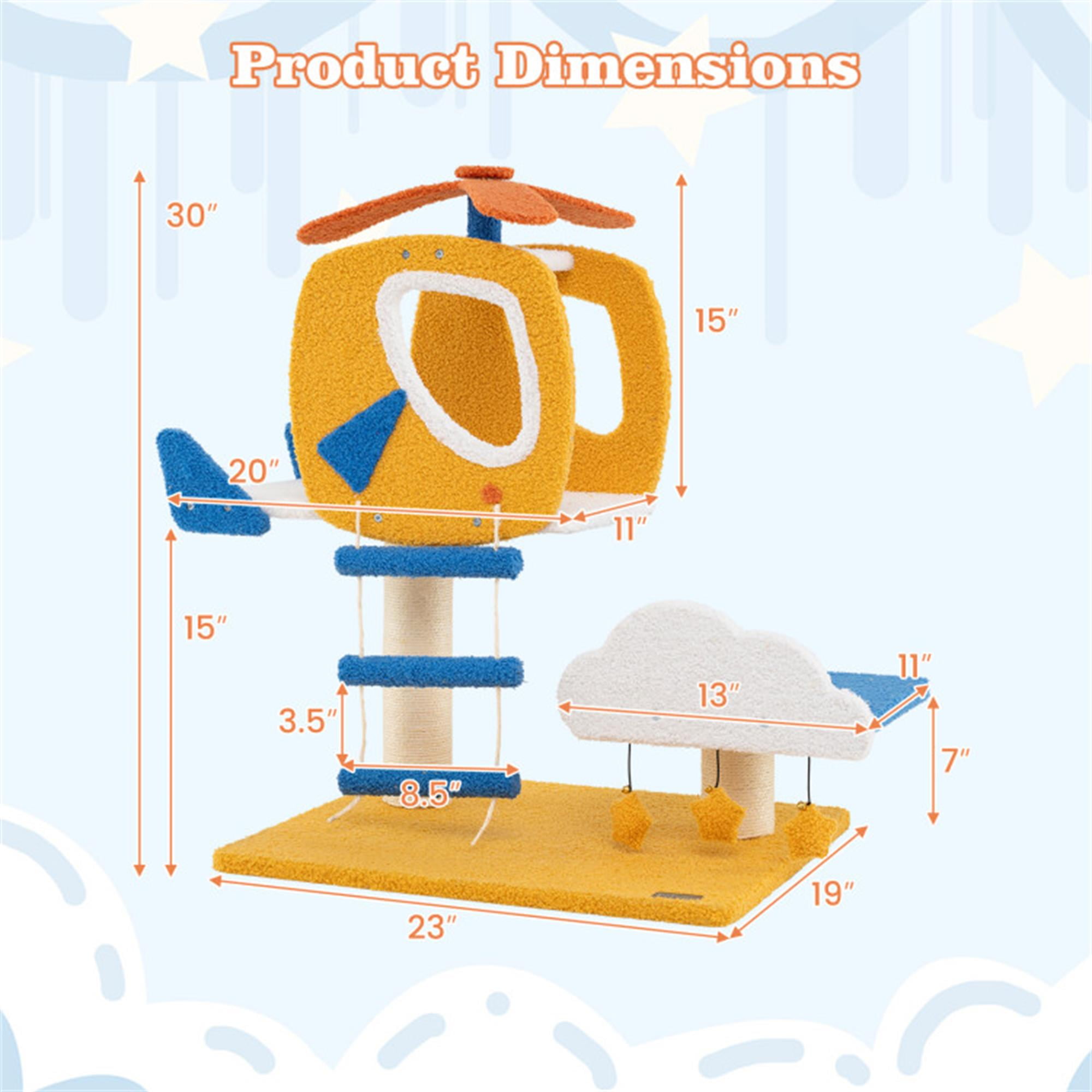Kadyn 30" Small Cat Tree Tower Condo with Scratching Posts and Platform, Aviation-themed Cat Activity Center Play for Kittens, Multicolor