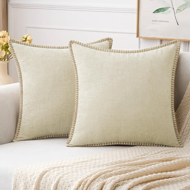 Fundas de almohada decorativas MIULEE, 45 x 45 cm, color blanco crema, paquete de 2