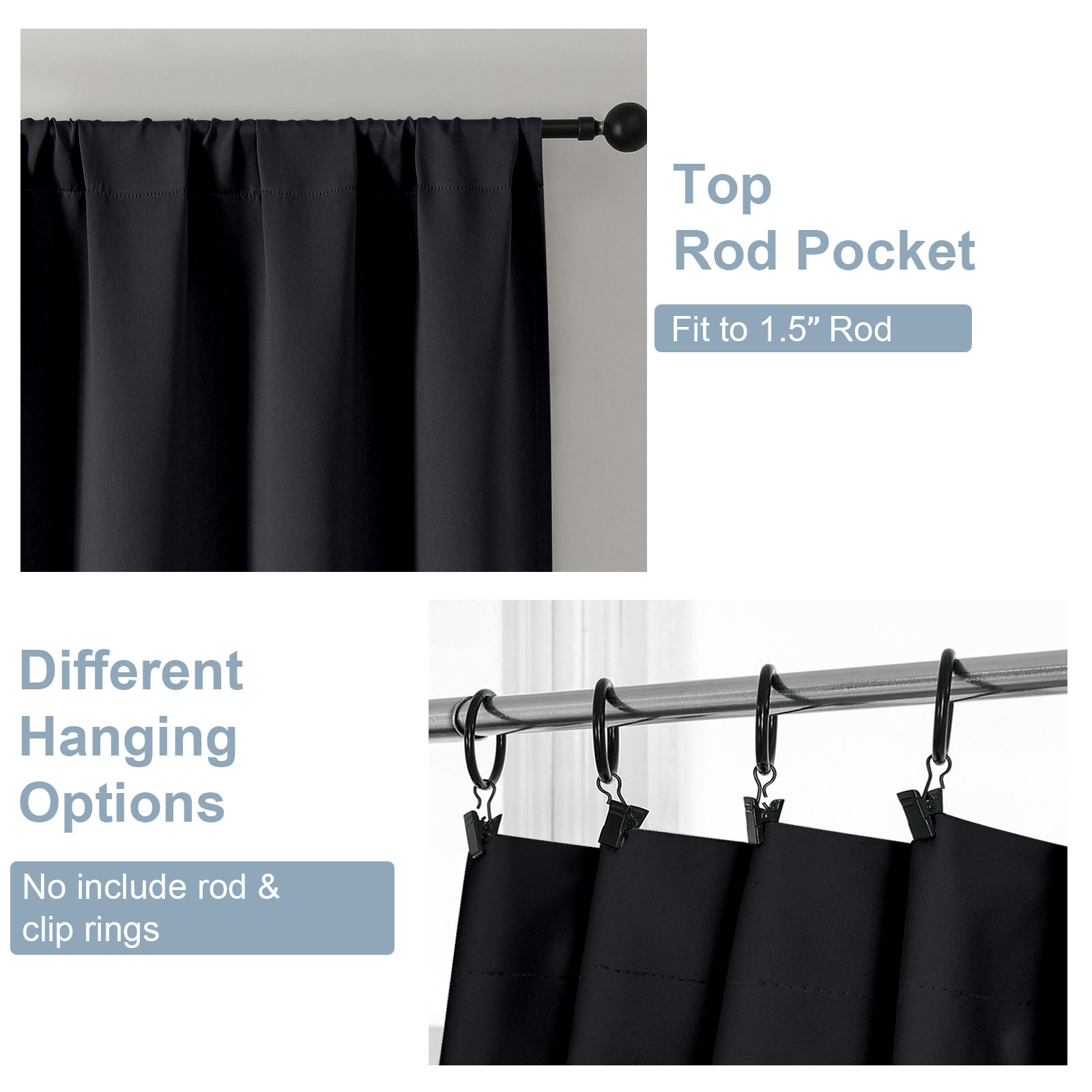 OVZME Blackout Curtains 40x63 Inch, 2-Panel Set, Black photo 4