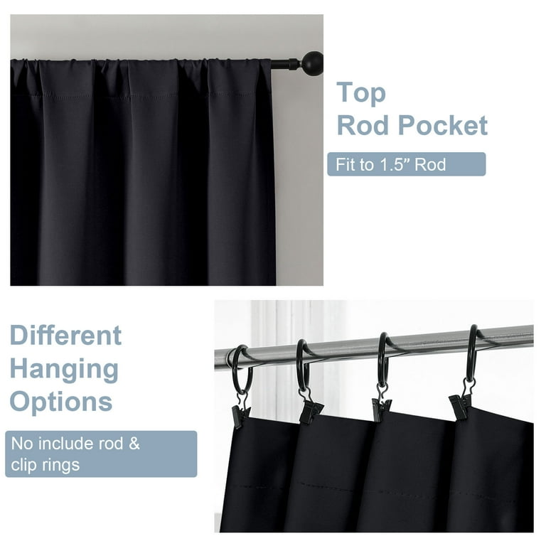 OVZME Blackout Curtains, 40"W x 84"L, Black, Set of 2 photo 5