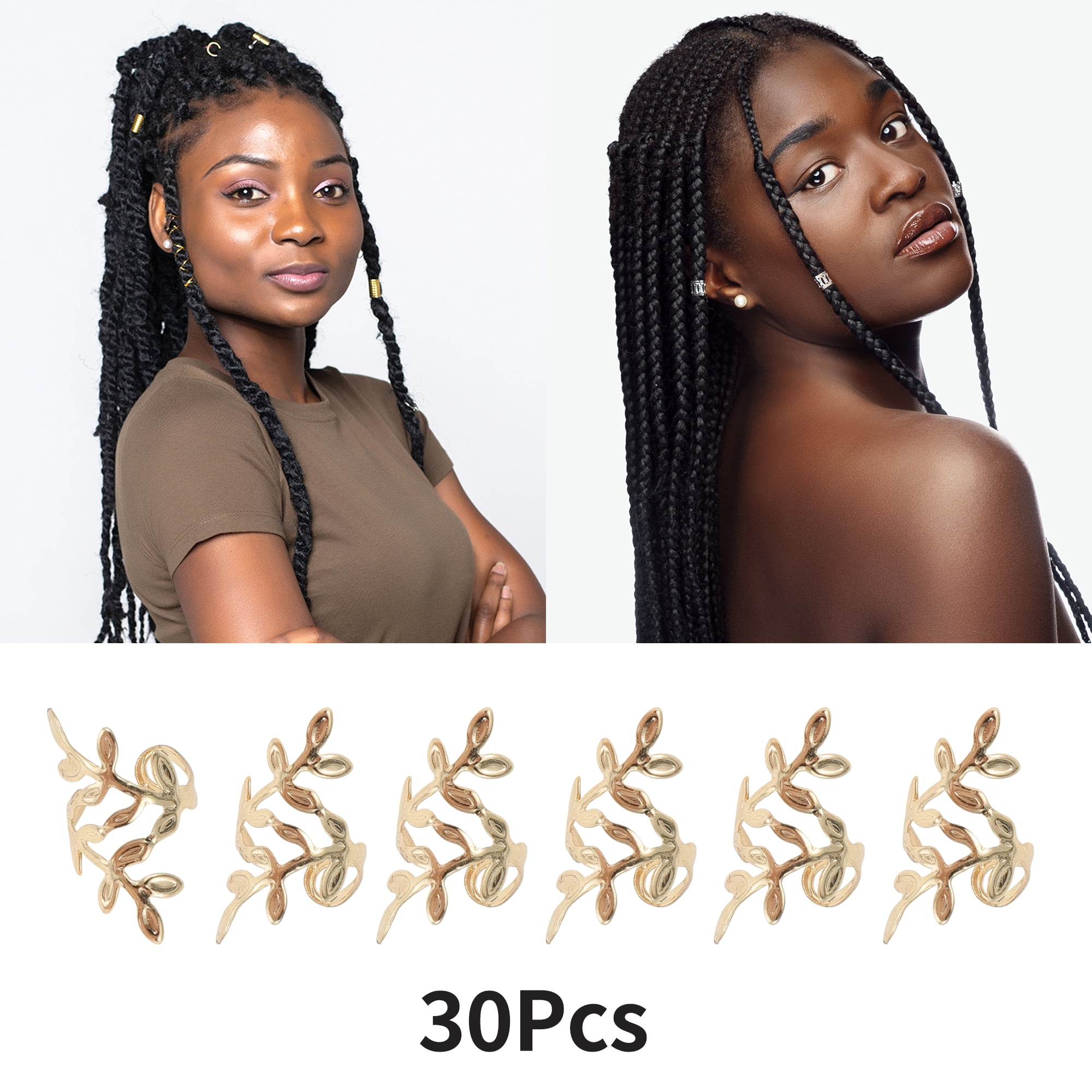 Unique Bargains Hollow Leaf Hair Cuffs Dreadlock 30 Pcs Gold Tone
