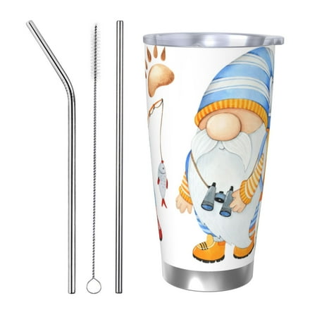 

Bingfone Gnome Camping Fishing for 20 Oz Stainless Steel Travel Mug Double Wall Water Coffee Cup for Home Office Outdoor Works Great for Ice Drinks and Hot Beverage-Straw Three-piece Set