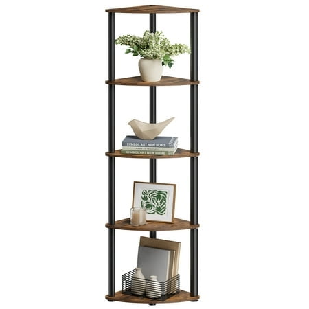5-Tier Corner Shelf Stand - No Tools Assembly, Space-Saving Storage Unit, 15x10.6x54.7 Inches for Home Organization, Rustic Brown