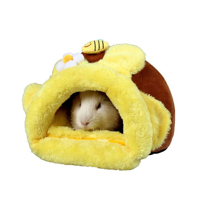 Conejo Conejillo de indias Saco para acurrucarse Cama de lana para jaula Animal pequeño Hámster Chinchilla Cama Casa para rata ardilla (S, abeja amarilla)