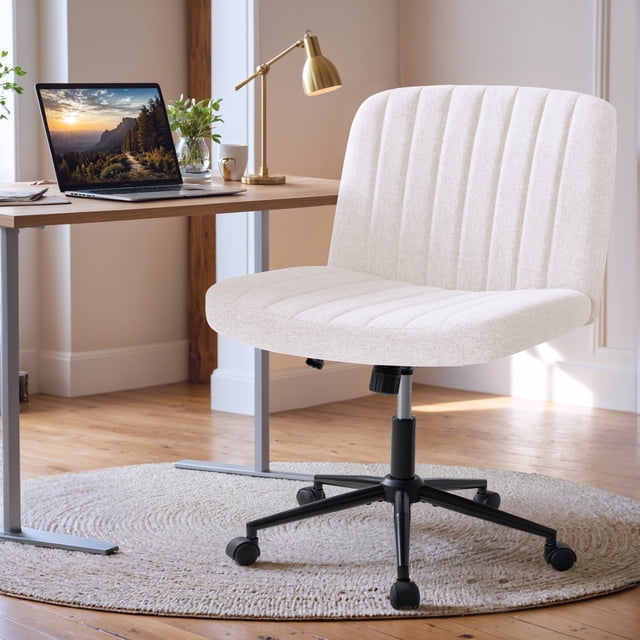 Homall Chaise de Bureau Réglable en Hauteur, Chaise Sans Accoudoirs pour Bureau à Domicile avec Roulettes Universelles, Beige
