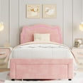 thumbnail image 2 of Twin Upholstered Smart LED Bed Frame with Adjustable Bear Headboard, Velvet Princess Platform, Pink, 2 of 8