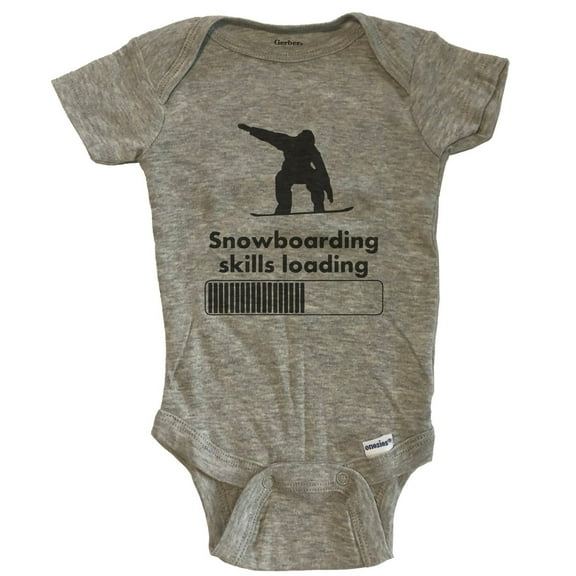 Snowboarding Skills Loading Funny Snowboard Baby Bodysuit - Grey