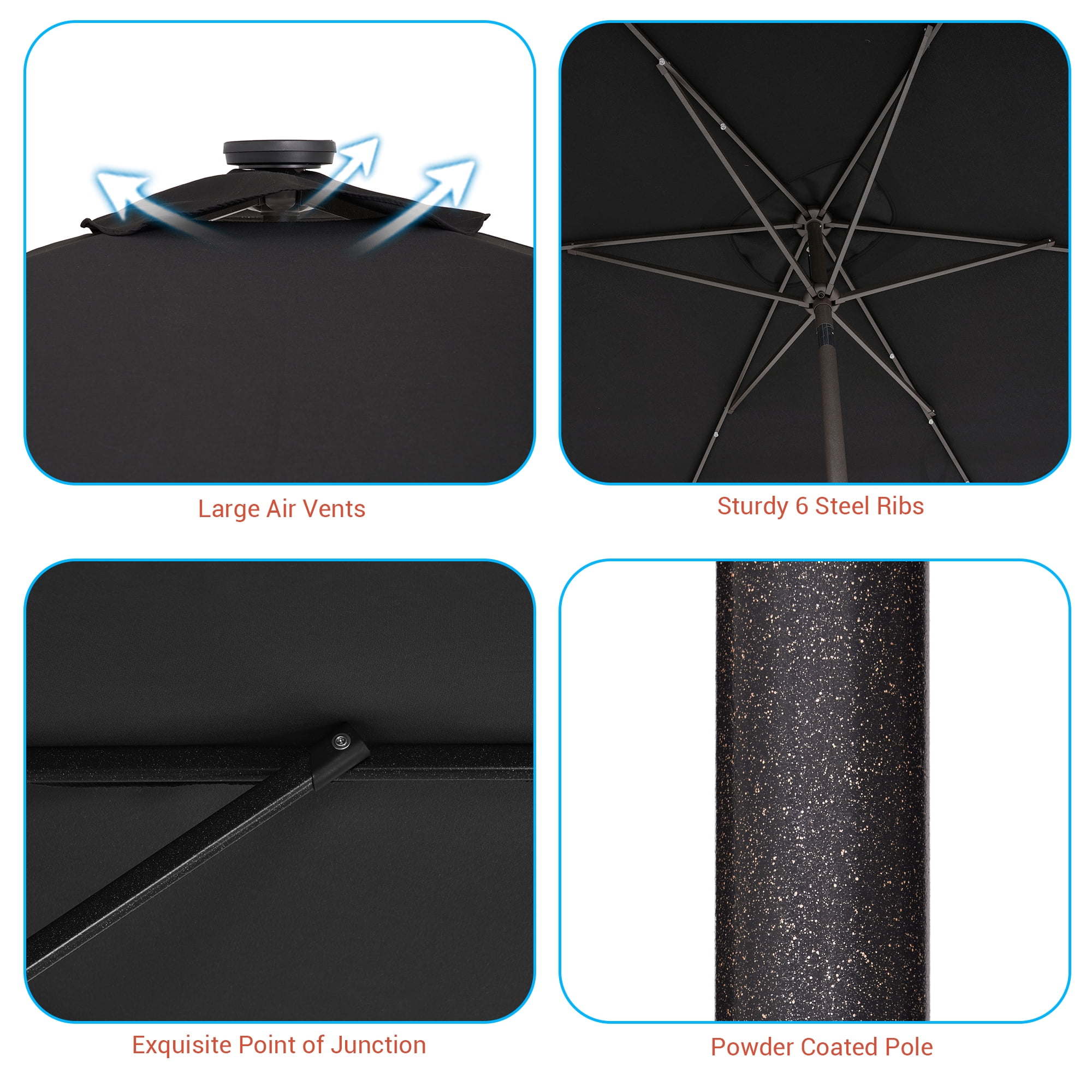 CHYVARY 10 x 6.5ft LED Outdoor Patio Rectangular Table Umbrellas for Deck, Poolside and Garden, Black
