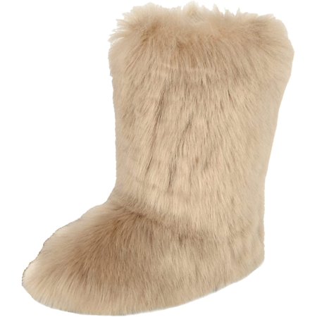 

Women s Faux fur Boot Furry Fluffy Short Snow Boot Mid-Calf Boots Warm Comfortable Outdoor Flat Shoes