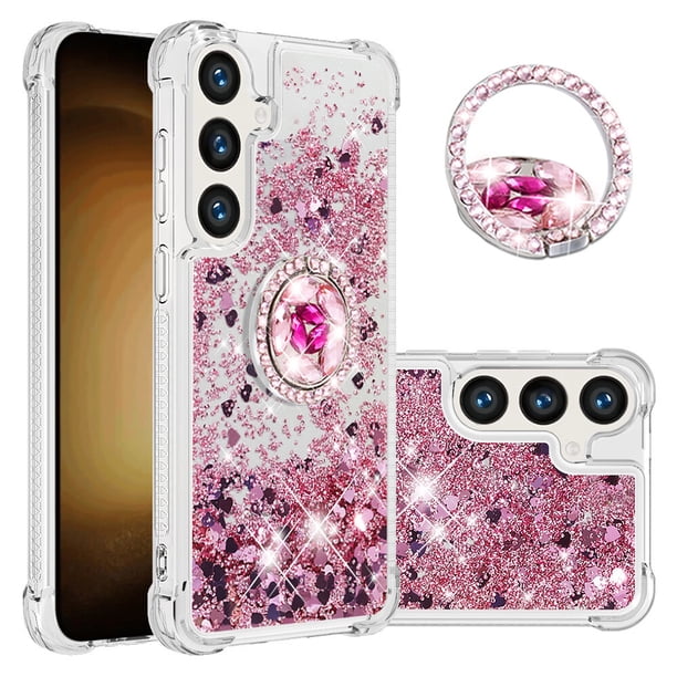 Funda para Samsung Galaxy S24 Plus 5G con Brillo Líquido Flotante, Purpurina, Parachoques y Anillo Giratorio Soporte