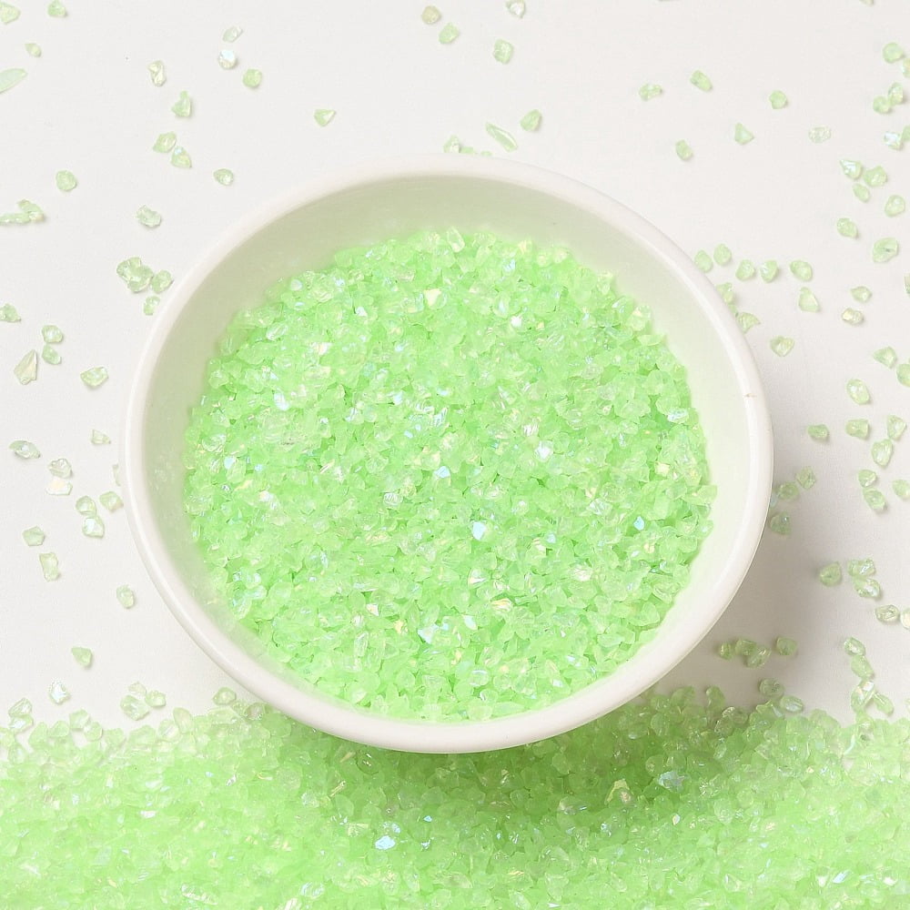 1 pound Transparent Electroplate Crushed Glass Craft AB color Plated Irregular Glass Chips for Nail Arts DIY Vase Filler Light Green 1.5~2x1.5~2mm