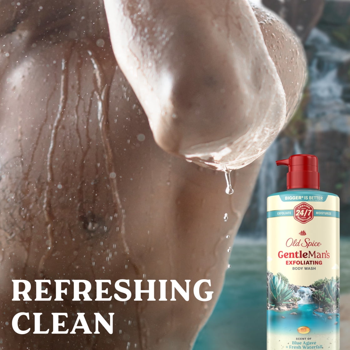 (3 pack) Old Spice GentleMan's Exfoliating Body Wash Pump, Scent of Blue Agave + Fresh Waterfall, 24/7 Shower Fresh, 26oz