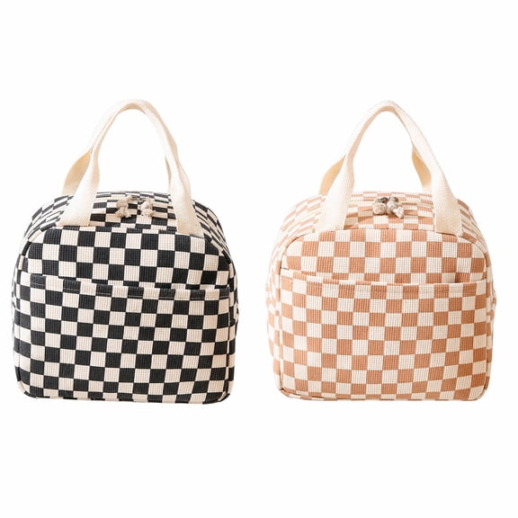 2 Pack Printed Corduroy Thermal Lunch Tote Bags, Portable Handheld Insulated Cooler Bento Carrier Bags for Office Meal Transport