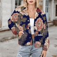 thumbnail image 3 of Jackets for Women Winter Coat Jackets Flannel Stand Collar Jacket(Navy Floral Gold Accents,Size:S-4XL), 3 of 7