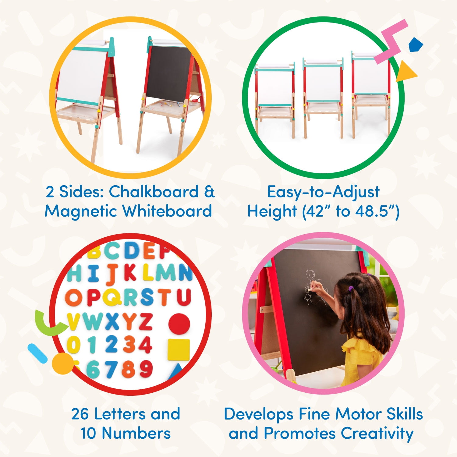 Battat All-in-One Art Easel 60 Pieces and 2-Sided Board for Toddlers Kids 3 Years Old