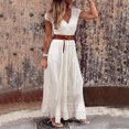 thumbnail image 2 of Odeerbi Dresses for Women Maxi Dress Boho Dress 2025 Fashion V-Neck Loose Short Sleeve Solid Ankle-Length Dress+Belt White, 2 of 9