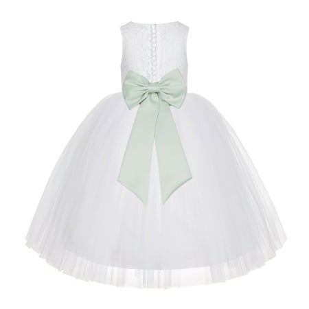 

White Floral Lace Junior Flower Girl Dress Christening Communion LG7