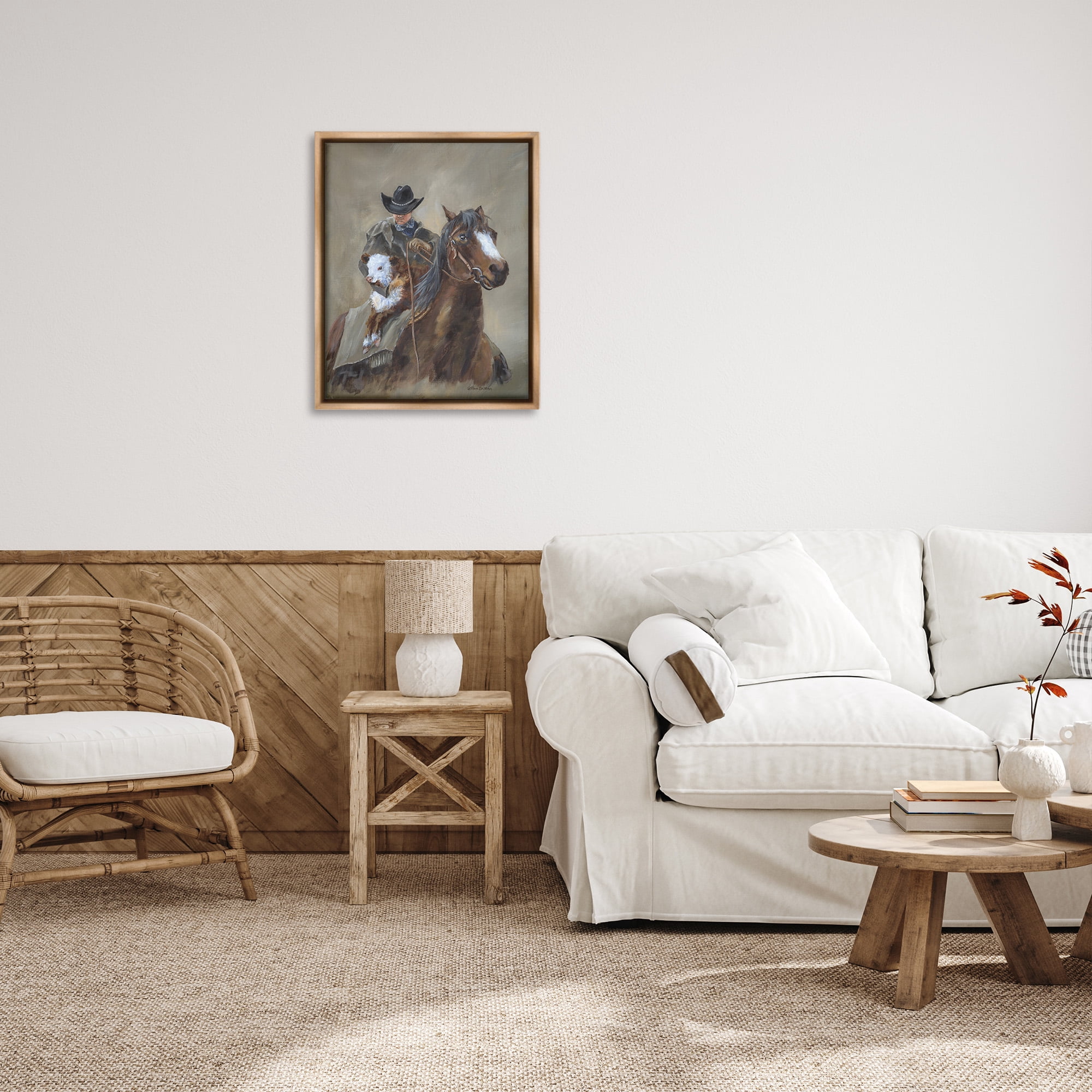 Stupell Industries Ranch Cowboy & Western Horse Animals & Insects Painting Brown Floater Framed Canvas Art Print Wall Art, 25 x 31