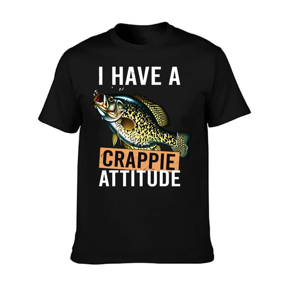 100% Cotton Men's Fishing T-Shirt - I Have a Crappie Attitude Design, Lightweight & Breathable Crew Neck Tee, Perfect for Outdoor Adventures, Fishing, and Casual Wear - Sizes S to XL
