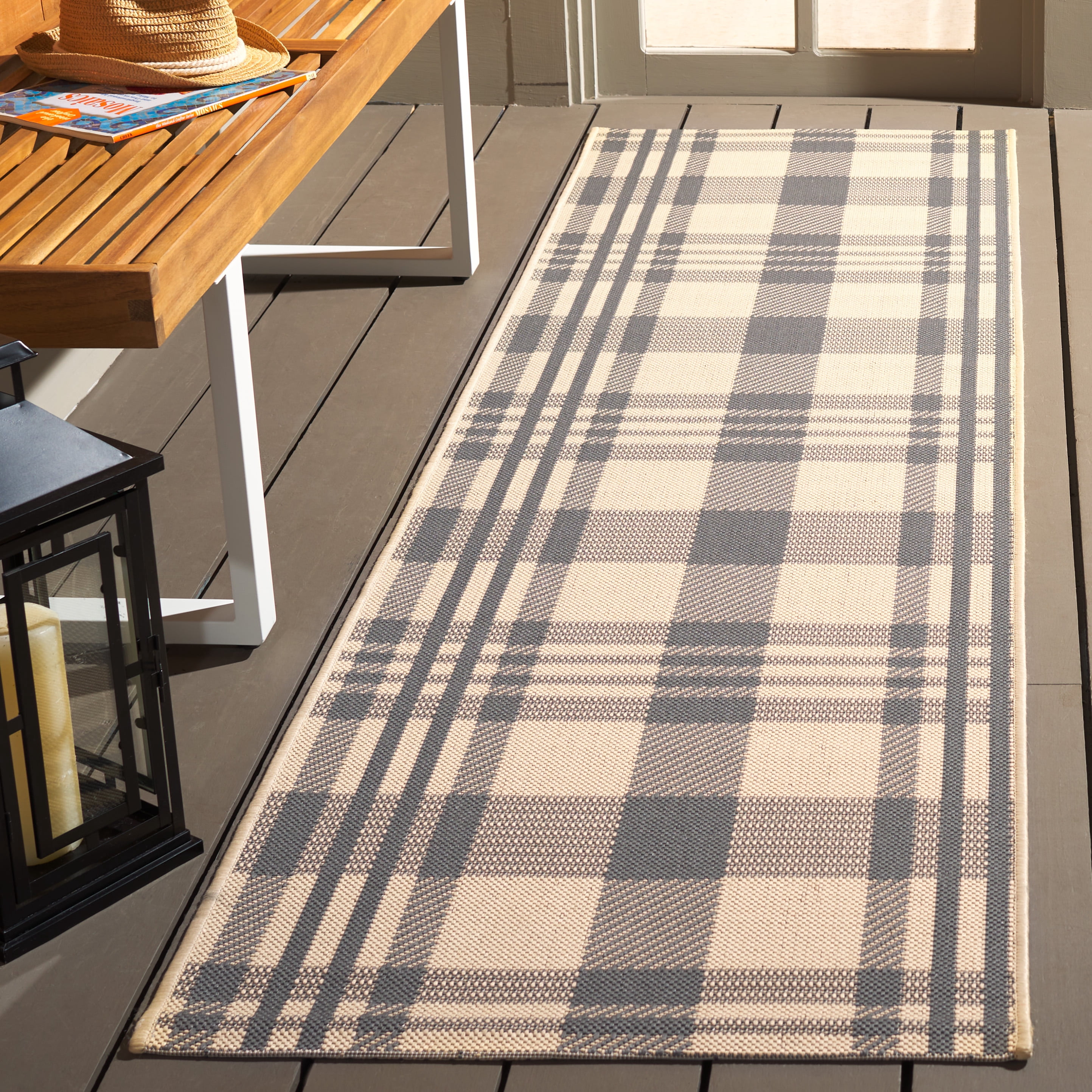 Safavieh Courtyard Benjamin Plaid Indoor/Outdoor Runner Rug, Gray/Bone, 2'3" x 20'