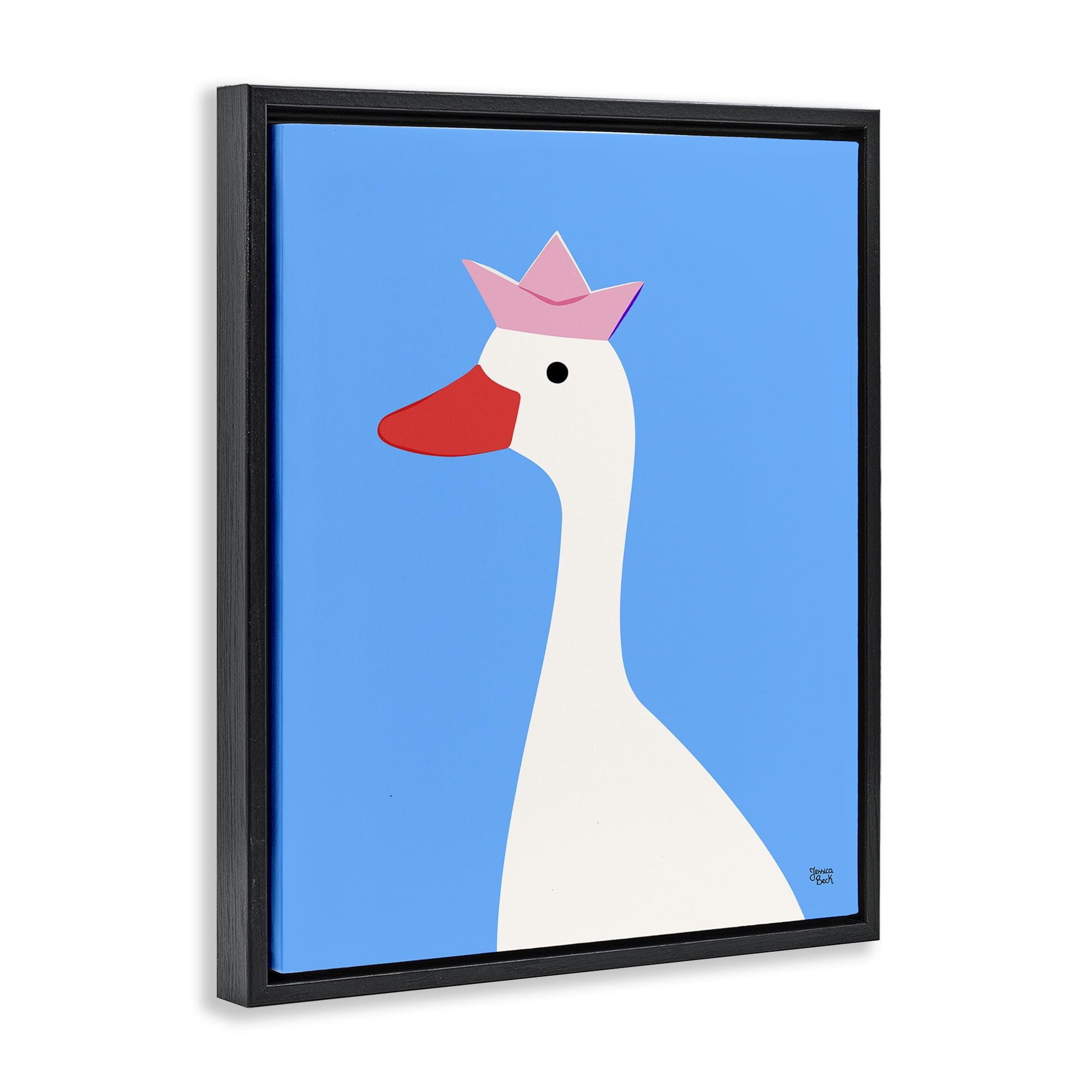 Stupell Industries Crowned Goose on Blue Animals Painting Black Floater Framed Canvas Art Print Wall Art, 17 x 21