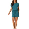 thumbnail image 2 of INSPIRE CHIC Women's Pajama Sets Short Sleeves Tops with Shorts Pockets Soft Ruffle Lounge Outfits Sets S Peacock Green, 2 of 6