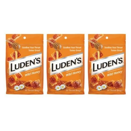 3 Pack Luden's Wild Honey Throat Drops 30 Count