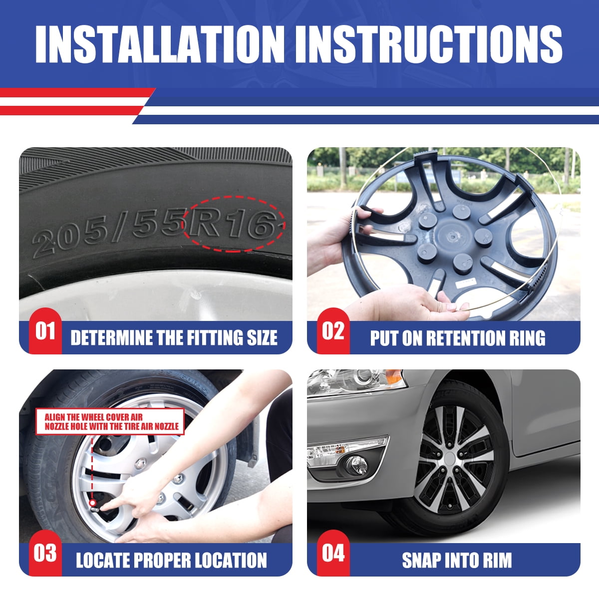 (Set of 4) 16" Hubcap Wheel Rim Cover for Nissan Altima Sedan 2013 2014 2015 2016 2017 2018,Compatible with Steel Wheels,Snap on Hub Caps Replacement,PP Material,Silver Lacquer & Black Lacquer