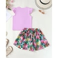 thumbnail image 3 of Kucnuzki 8 Years Big Girls Outfits 9 Years Youth Child Kids Summer Clothes Sets Ruffle Sleeveless Solid Color Tank Top Floral Shorts Set 2pcs Clothing Purple, 3 of 8