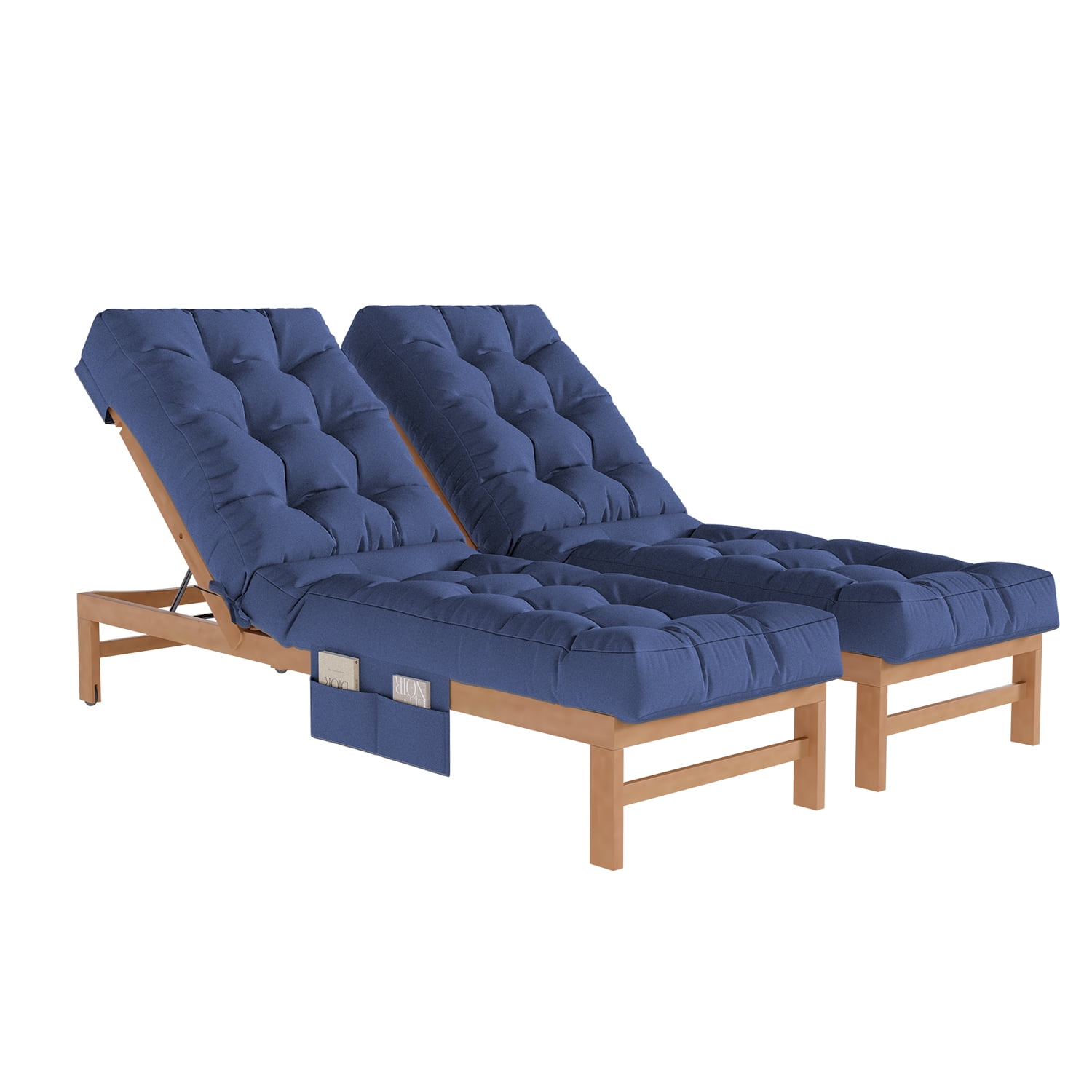 BaPiPro Navy Blue 2-Pack Outdoor Chaise Lounge Cushion with Side Pocket, Triple Non-Slip Fixation, All-Weather Durable & Soft Fabric, Thickened Padding, Ideal for Patio and Poolside Use