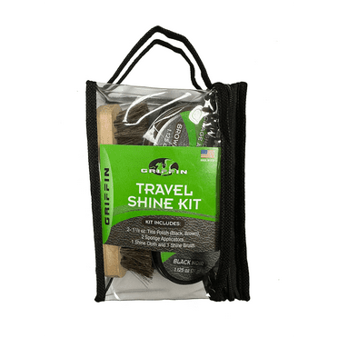 Griffin Travel Shoe Shine Kit - Shoe Polish, Sponge Applicators, Horsehair Shoe Brush and Cloth