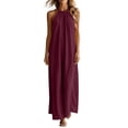 thumbnail image 5 of Miluxas Women's Halter Neck Sleeveless Maxi Dress Pleated Front A Line Looes Flowy Long Dress with Pockets Lightweight Beach Vacation Outfits Wine, 5 of 7