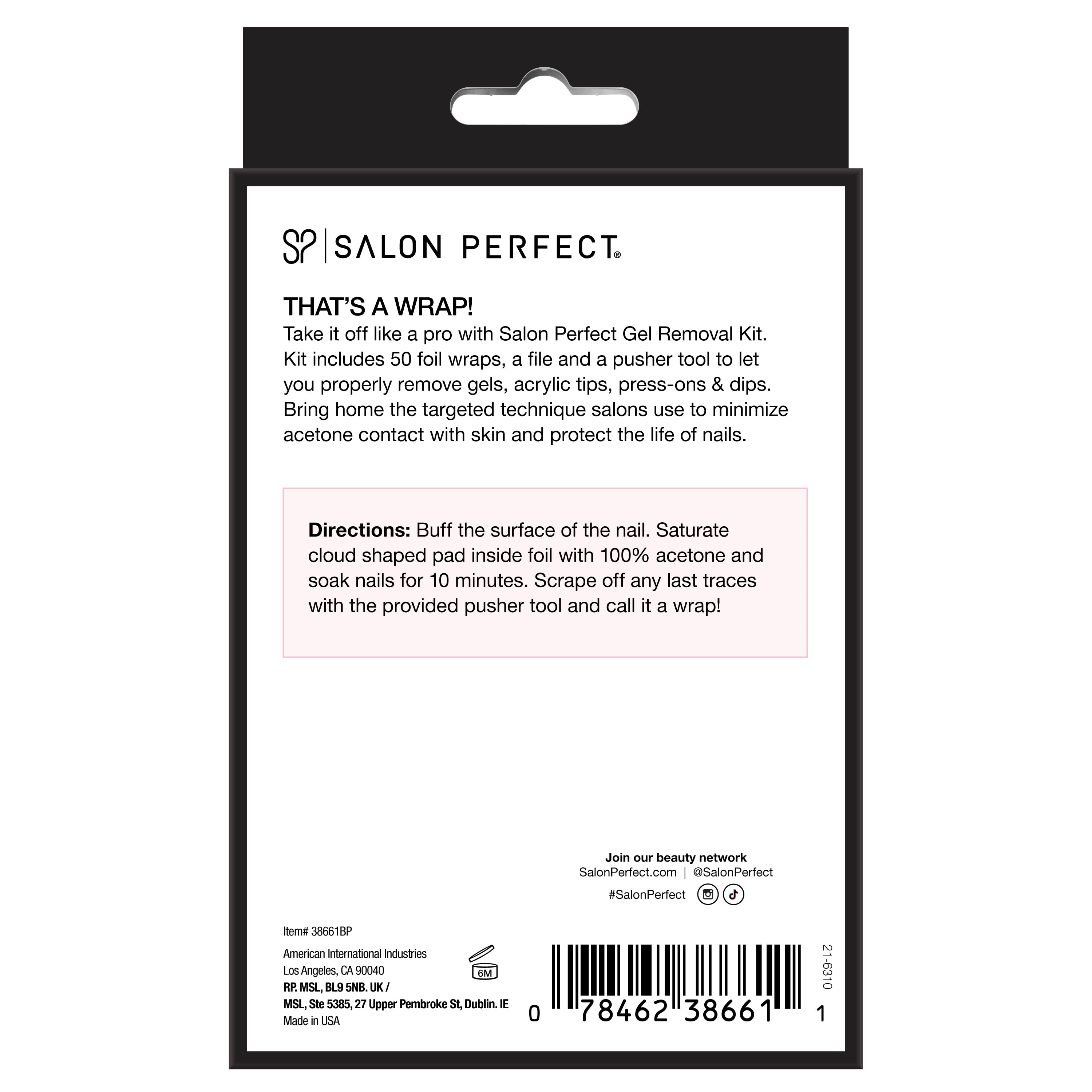 Salon Perfect Gel Nail Polish Remover Kit, Includes Foil, Pusher, and File, Use with Acetone, 50 Foils