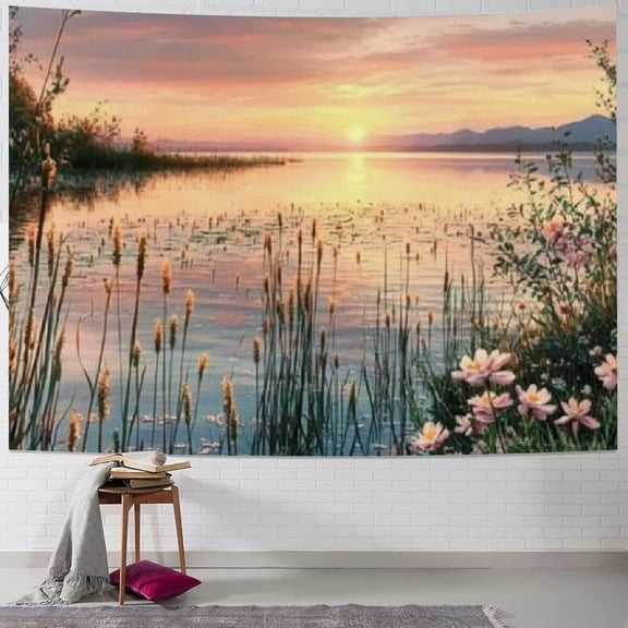BCIIG Flowers Sunset Tapestry Wall Hanging Unique Style Graphic Tapestries Home Wall Decor Art for Living Room Bedroom Apartment Farmhouse Dorm Decoration 40x30inch