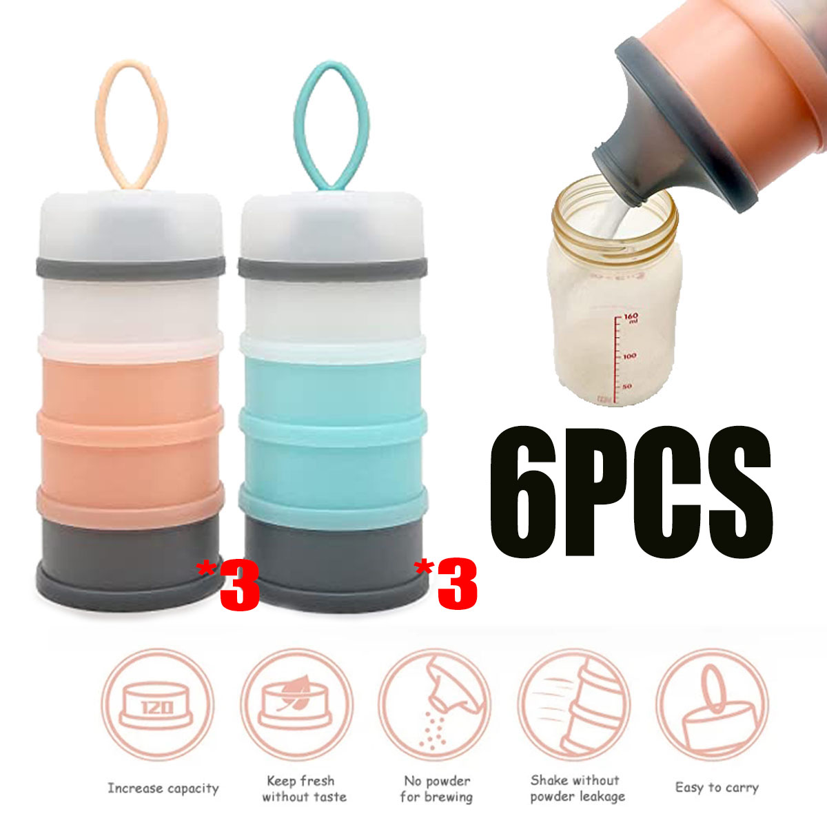 1/2/4/6Pieces Portable 4 Tier Infant Formula Dispenser Travel Infant