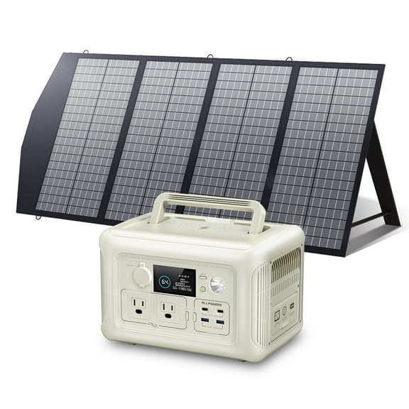 ALLPOWERS Beige R600 Solar Generator Kit, 140W Foldable Solar Panel with 299Wh 600W Portable Power Station, Solar Charger Set for Camping Home Power Outage [Shipping Separately]