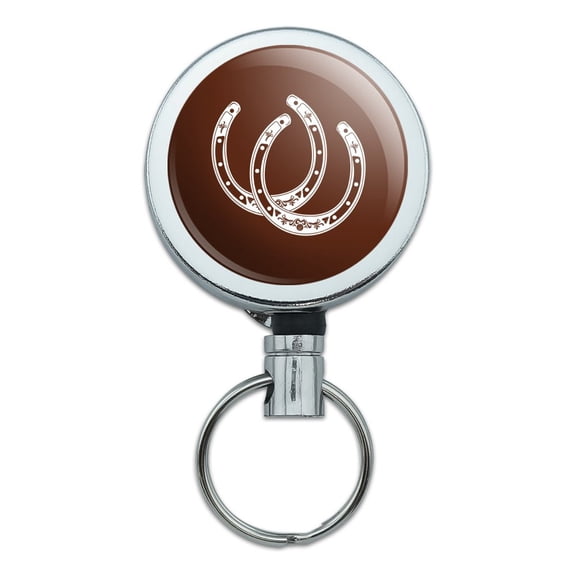 Horseshoe Lucky Double Cowboy Brown Heavy Duty Metal Retractable Reel ID Badge Key Card Tag Holder with Belt Clip