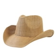 thumbnail image 3 of Hats for Women Unisex Classic Hard Brim Western Cowboy Straw Sun Hat Khaki One Size, 3 of 5