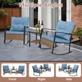 thumbnail image 3 of Villeston 3-Piece Outdoor Rocking Chair Wicker Furniture Set with Padded Cushions and Table for Courtyards,Blue, 3 of 7