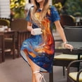 thumbnail image 3 of Lsque Galactic Dog Swirls Art Print Women's Casual Dress T-Shirt Summer Short Sleeve Scoop Neck Swing Dresses, 3 of 6