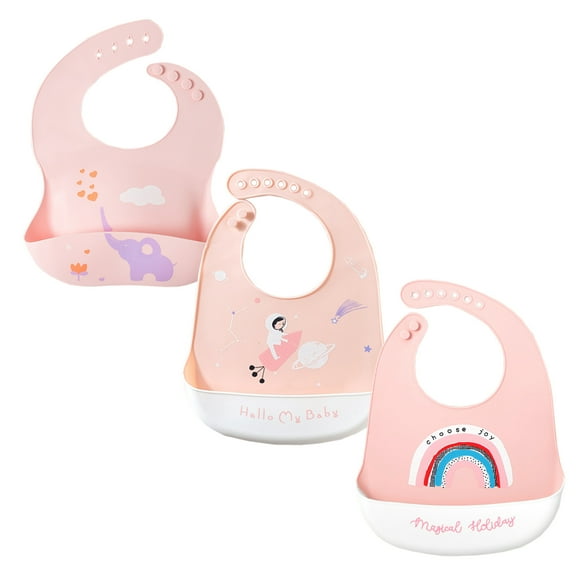 Set de 3 Baberos Silicona Para Bebe Ecologico Impermeable Dara Baby Acc0061