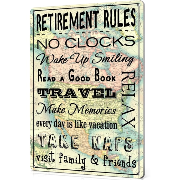 Retirement Rules Sign Funny Happy Retirement Party Decorations Gag Retire Gifts for Men/Women Vintage Yard Door Decor Metal Signs Outside 12x8 Inch