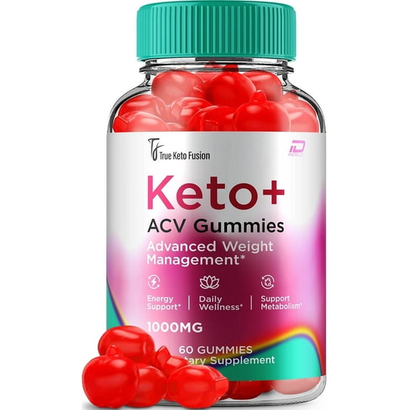 True Keto Fusion ACV Gummies Supplement - TrueKeto Fusion ACV Gummy Apple Cider Vinegar 1000MG, 1 Pack, 60 Gummies