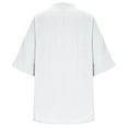 thumbnail image 2 of Cotton Linen Tops for Women 3/4 Sleeve V Neck T-Shirt with Buttons Solid Color Loose Fit Casual Summer Tees (M, White), 2 of 8