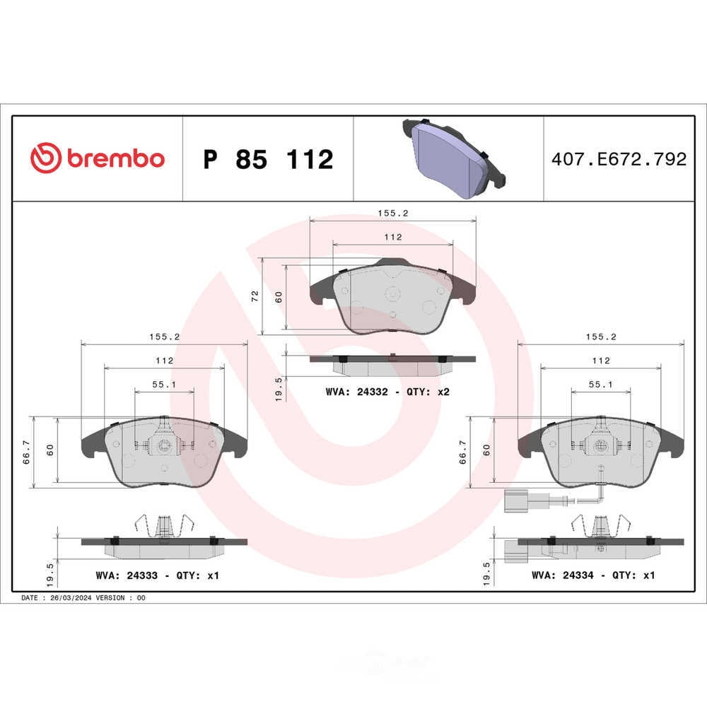 Brembo P85112 PRIME Low-Met Brake Pad Set