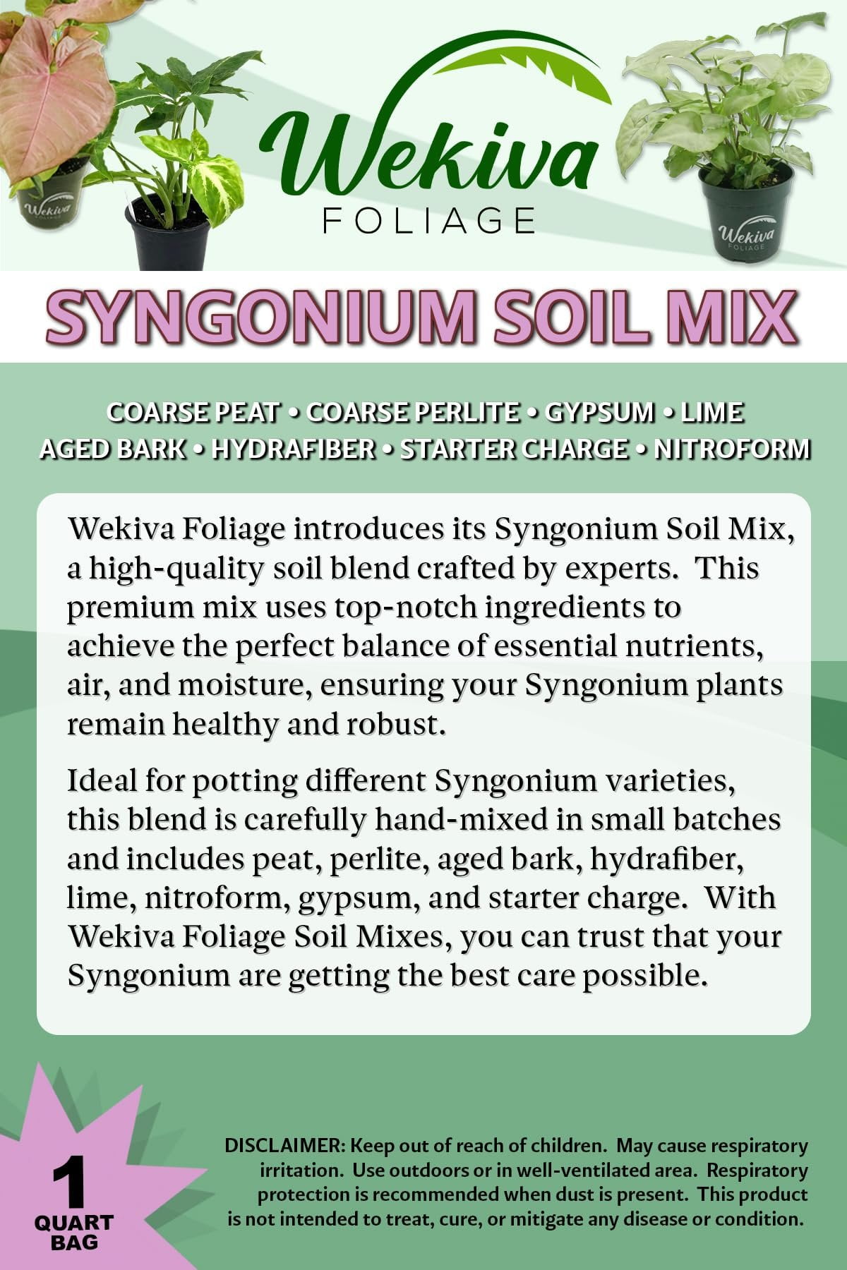 Syngonium Growing Soil Mix  5 Quarts - Custom Soil Blend  Potting Mix for Syngonium Plants  Specially Developed by and for Professional Nursery Growers - Nutrient-Rich Formula