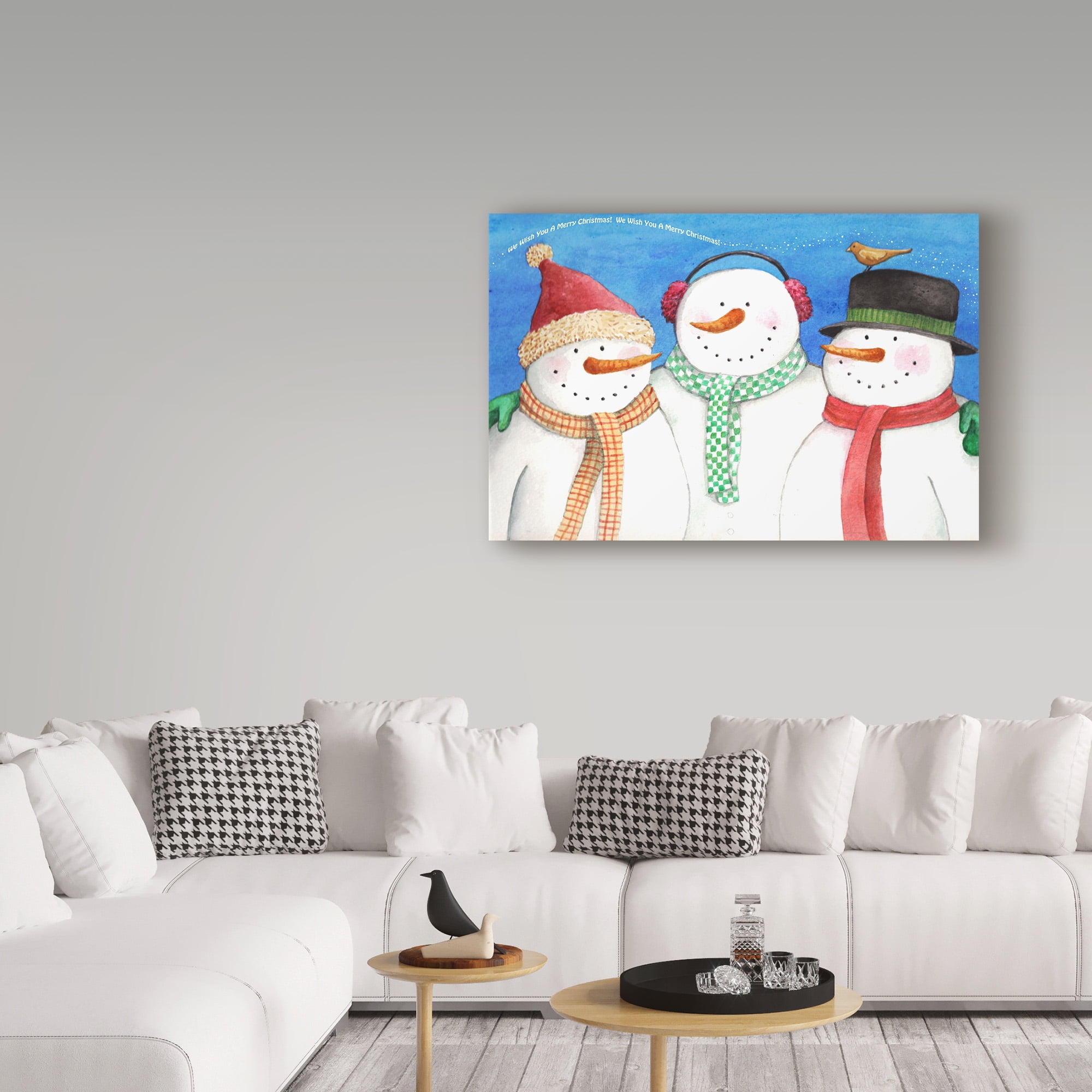 Trademark Fine Art 'Three Snowmen Sing' Canvas Art by Melinda Hipsher