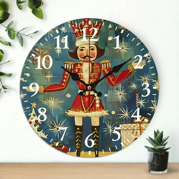 Creowell Nutcracker Christmas Tree Folk Art Wall Clock 10 Inch 10x10in